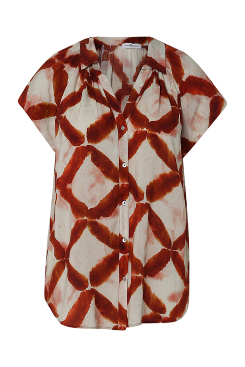 Blouse en viscose imprimé graphique-Paprika-10