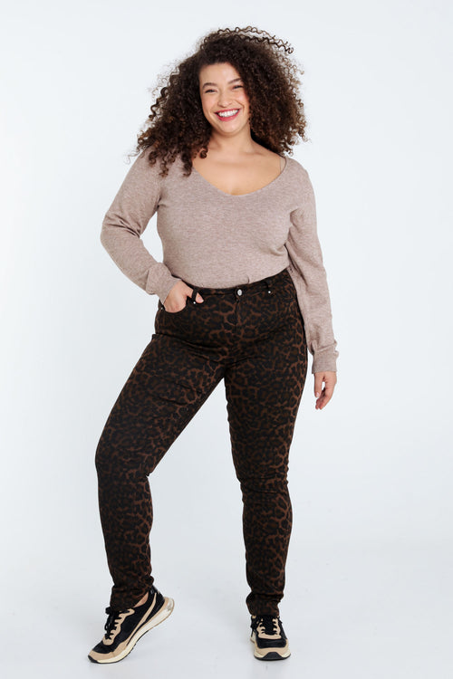 Pantalon slim imprimé léopard-Paprika-8