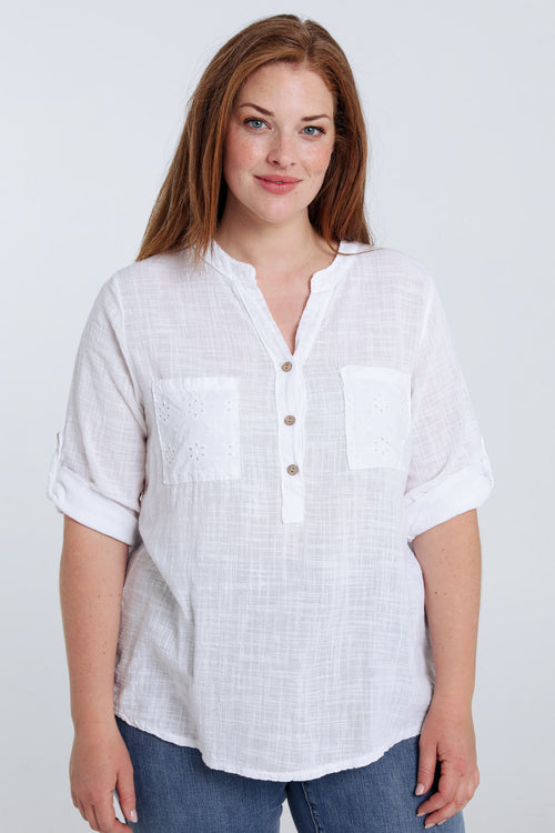 Blouse en gaze de coton unie-Paprika-1