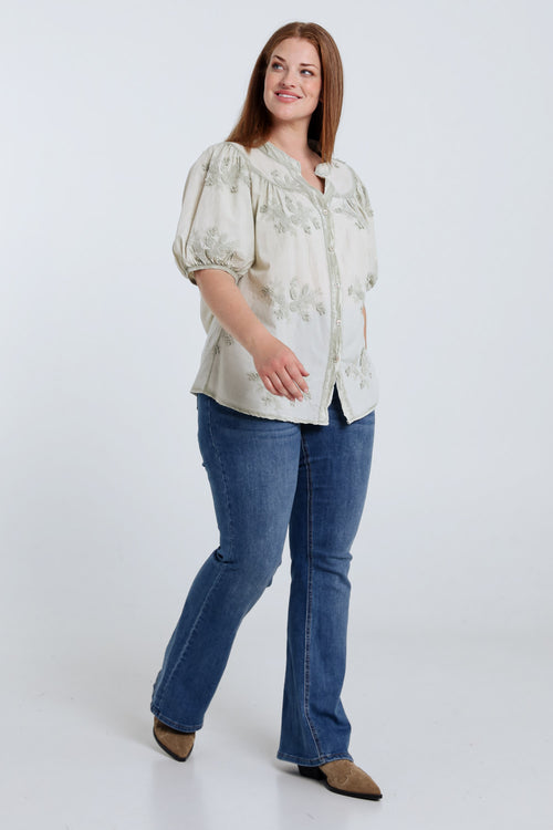 Blouse en coton avec fleurs brodées-Paprika-8