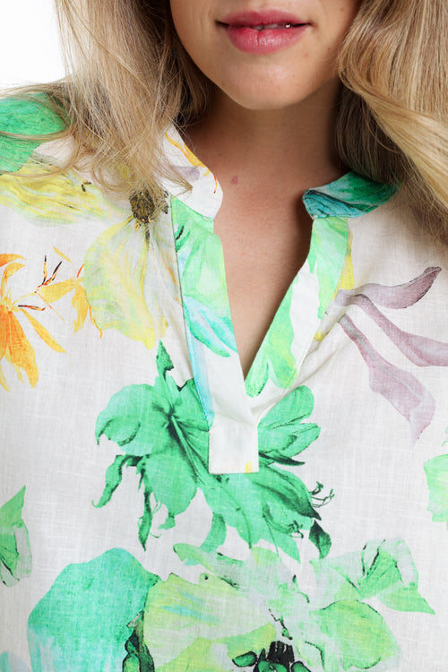 Blouse en lin imprimé floral-Paprika-3