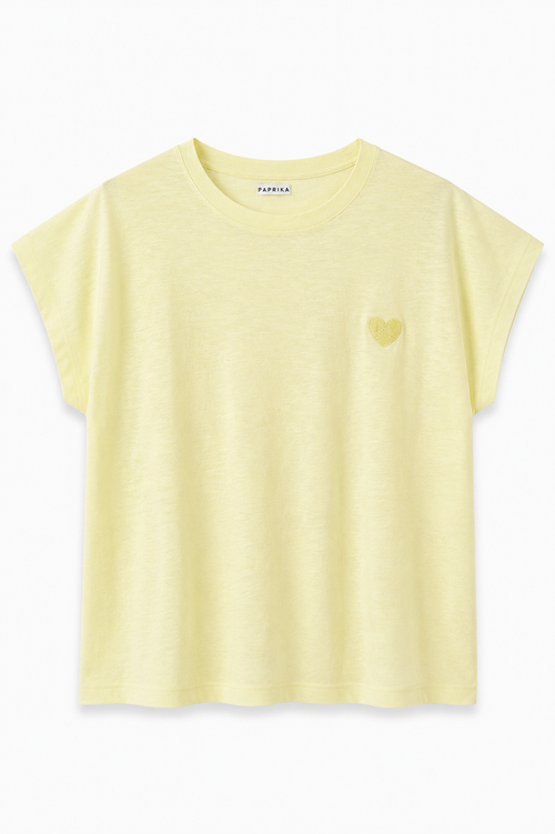 T-shirt en coton uni texturé + coeur brodé-Paprika-3
