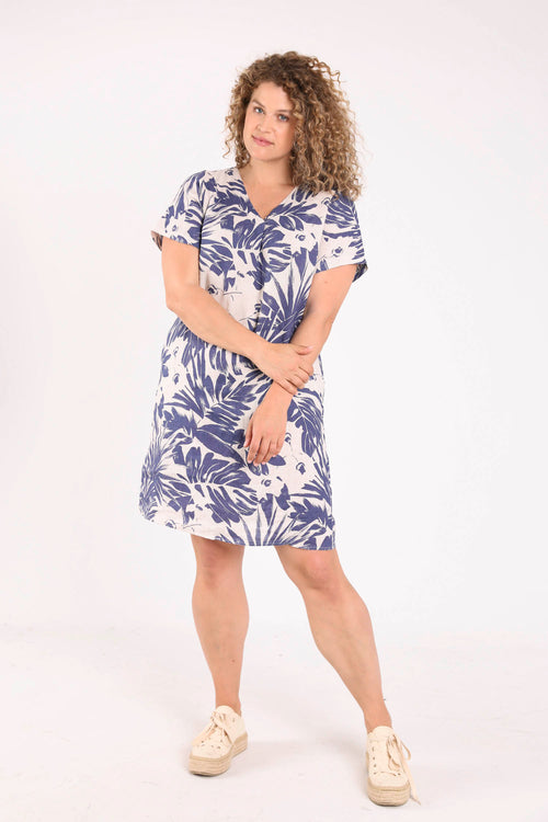 Robe en lin imprimé feuilles bicolore-Paprika-6