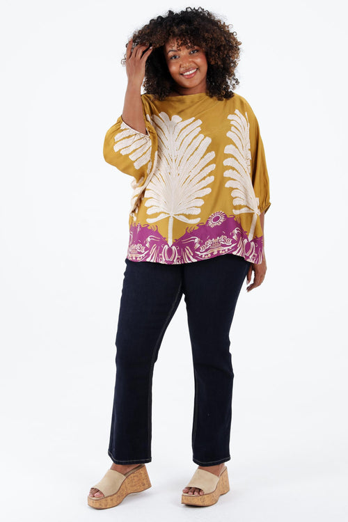 Blouse en viscose imprimé palmes-Paprika-9
