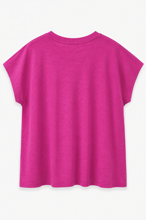 T-shirt en coton uni texturé + coeur brodé-Paprika-2