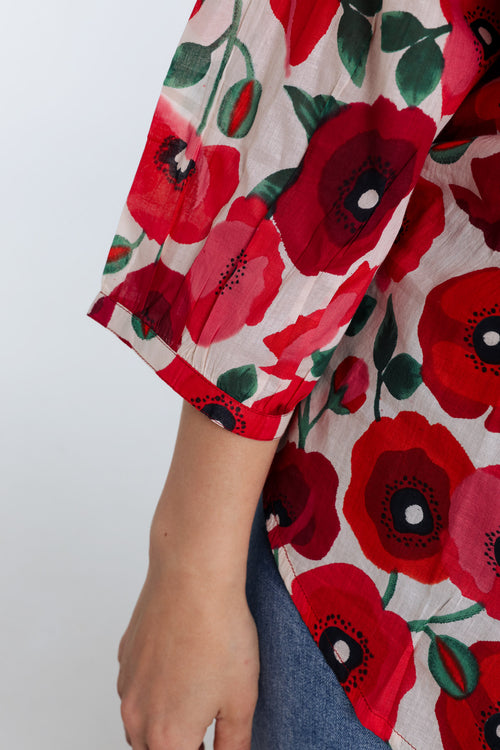 Blouse en coton imprimé coquelicots-Paprika-5