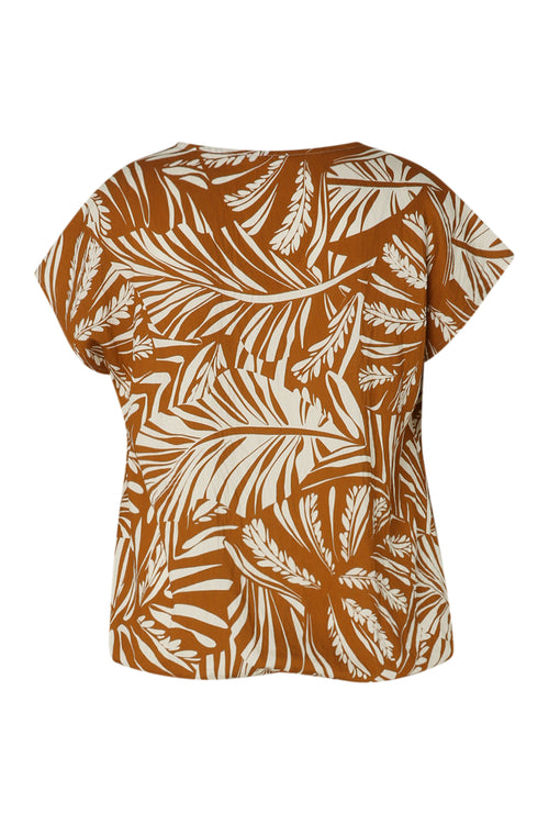 Blouse en viscose imprimé feuille bicolore-Paprika-11