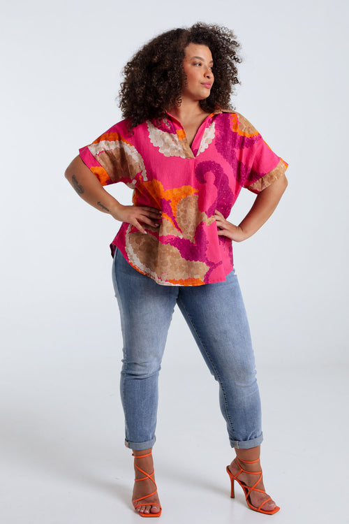Blouse en coton imprimé floral-Paprika-9