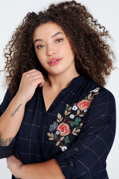 Chemise à carreaux brodée en viscose-Paprika-4