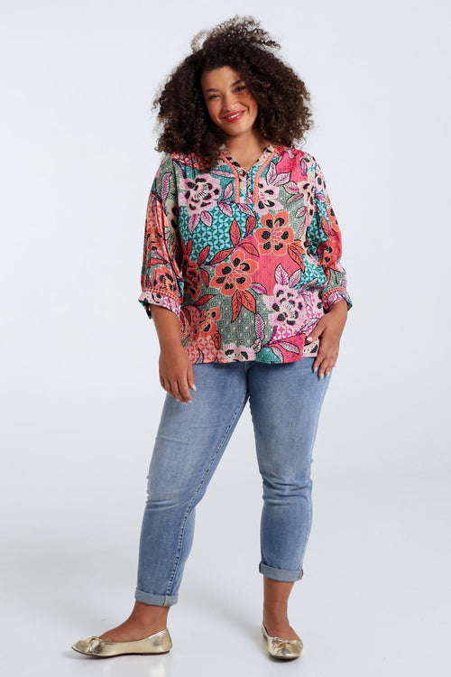 Blouse en viscose imprimé floral-Paprika-9