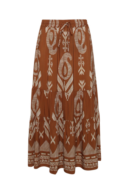 Jupe longue en viscose imprimé ethnique bicolore-Paprika-1
