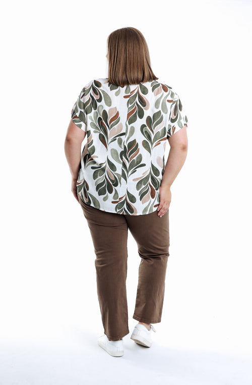 Blouse en viscose imprimé feuillage-Paprika-2