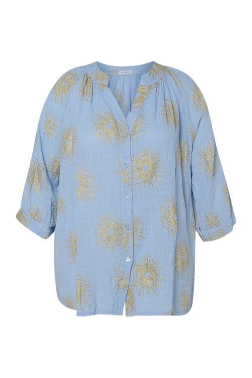 Blouse en coton imprimé soleil en foil-Paprika-2