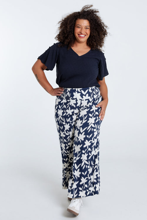 Pantalon large en viscose imprimé floral-Paprika-7