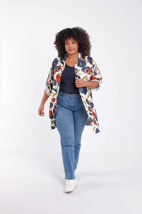 Chemise longue en viscose imprimé coquelicots-Paprika-9