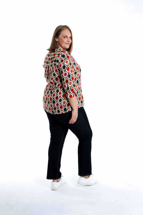 Blouse en viscose imprimé graphique-Paprika-2