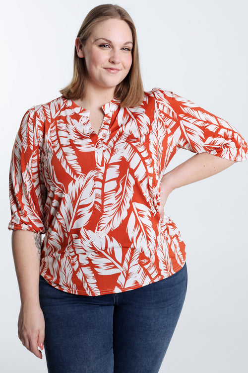 T-shirt imprimé feuilles-Paprika-2