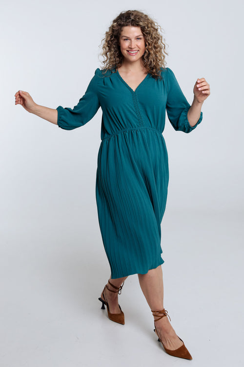 Robe longue unie bas plissé-Paprika-7