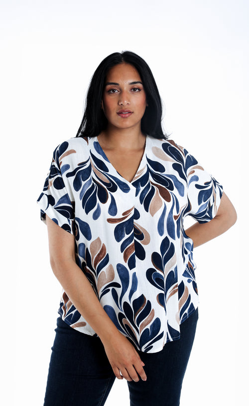 Blouse en viscose imprimé feuilles-Paprika-1