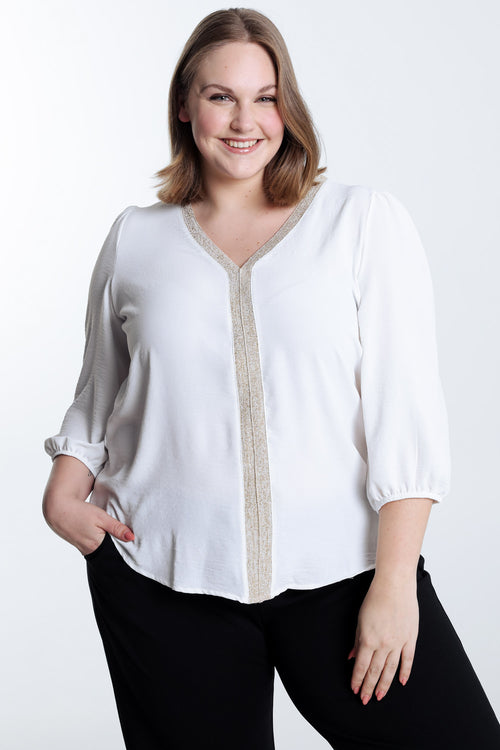 Blouse unie avec bande dorée-Paprika-1