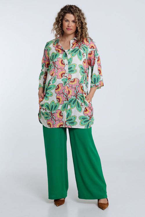 Chemise longue en lin et viscose imprimé fleuri-Paprika-7