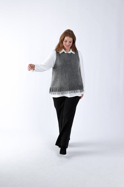 Pull sans manches uni à franges-Paprika-6