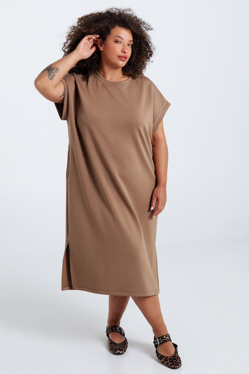 Robe longue unie en viscose-Paprika-9