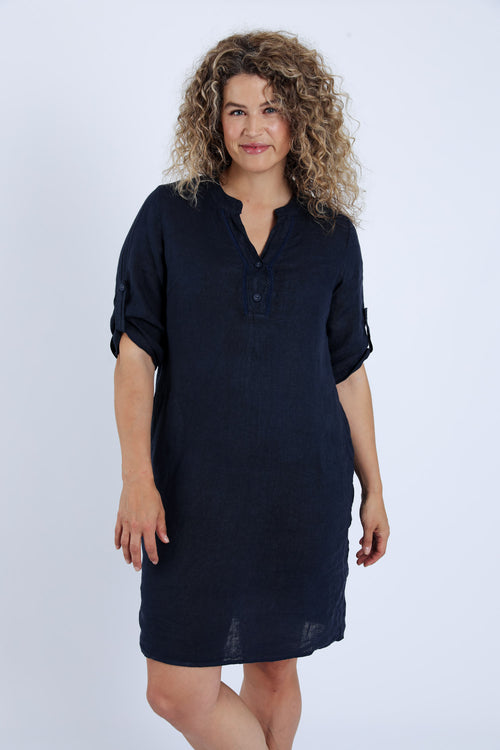 Robe tunique en lin unie-Paprika-2