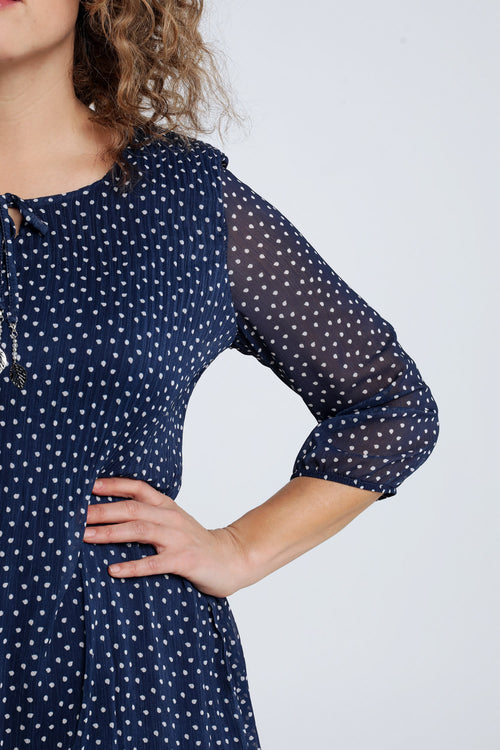 Robe en voile plissé imprimé pois-Paprika-3