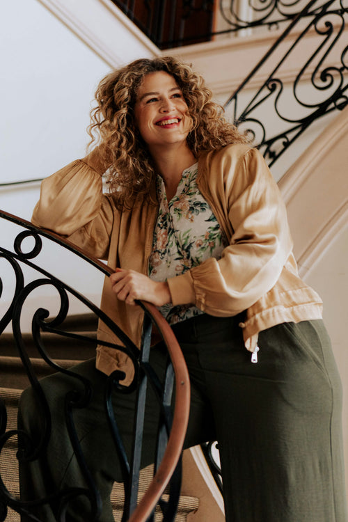 Bomber uni en viscose effet satin-Paprika-1