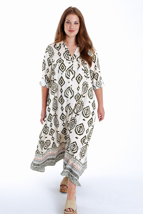 Robe longue imprimé ethnique bicolore-Paprika-2