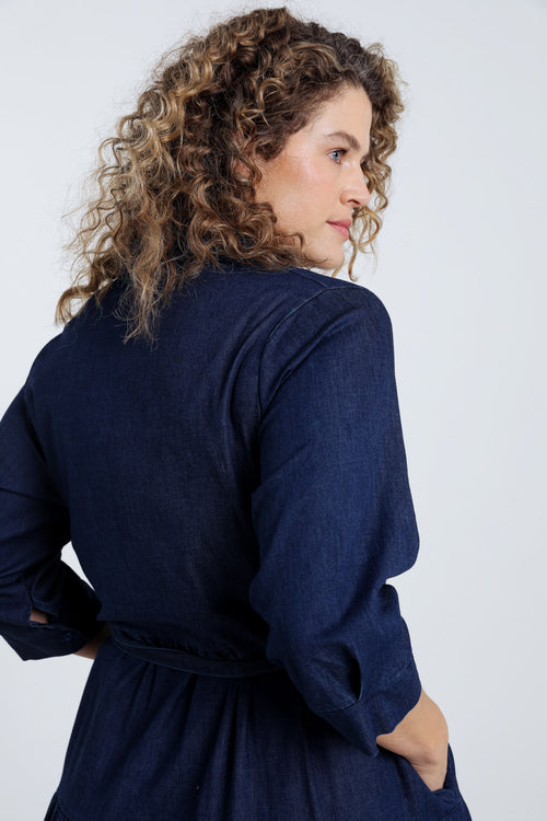 Longue robe à volant en jeans-Paprika-6