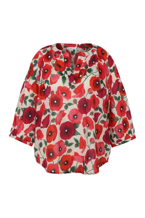Blouse en coton imprimé coquelicots-Paprika-10