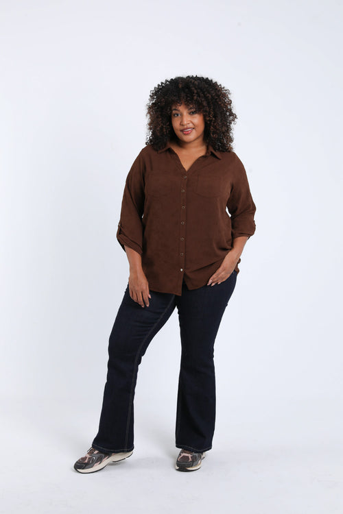 Chemise unie avec motif fleurs en relief-Paprika-7