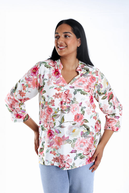 Blouse en viscose imprimé fleuri-Paprika-2