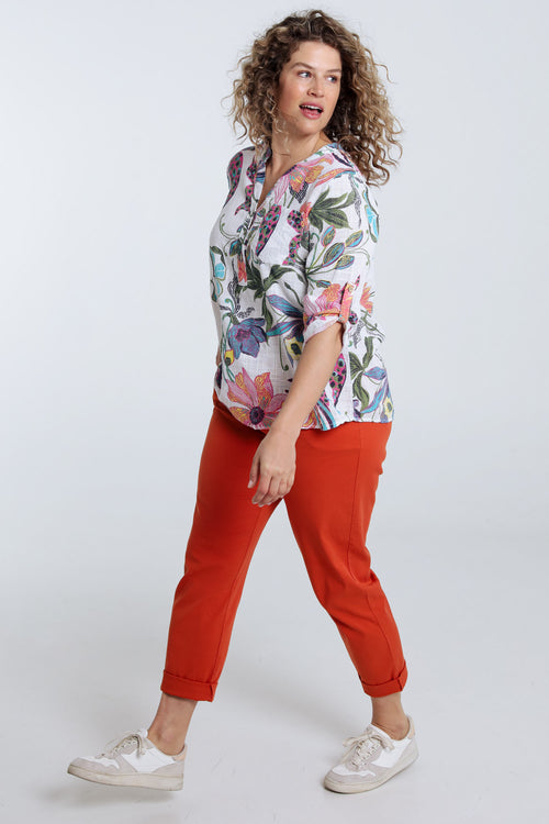 Blouse en gaze de coton imprimé floral-Paprika-8