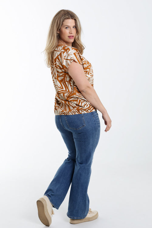 Blouse en viscose imprimé feuille bicolore-Paprika-2