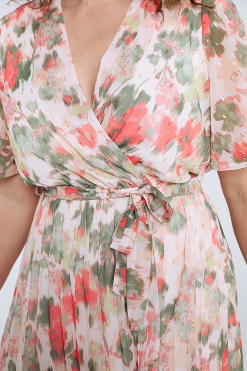Robe en voile imprimé floral avec lurex-Paprika-4
