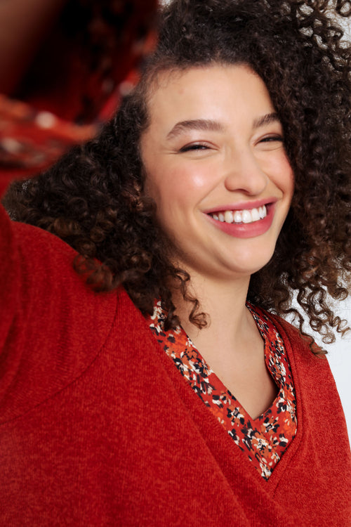 T-shirt 2 en 1 imprimé floral-Paprika-4