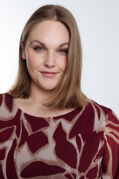 Blouse plissée imprimé graphique-Paprika-6