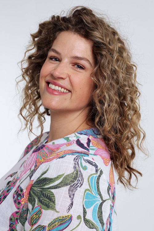 Blouse en gaze de coton imprimé floral-Paprika-4
