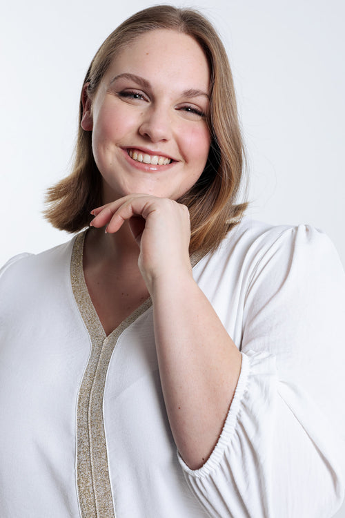 Blouse unie avec bande dorée-Paprika-4
