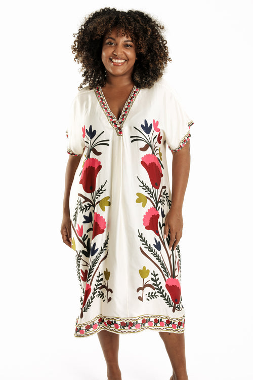 Robe en viscose imprimé folk-Paprika-1