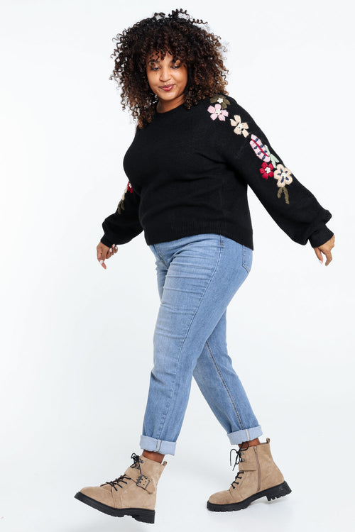 Pull uni avec manches détail broderies-Paprika-10