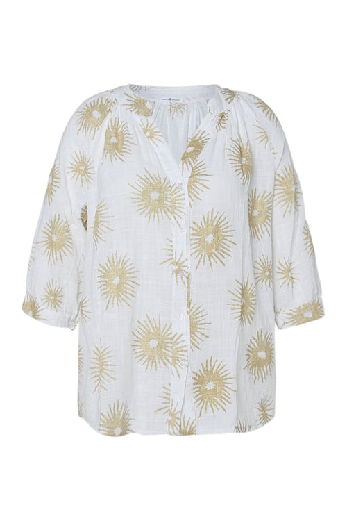 Blouse en coton imprimé soleil en foil-Paprika-1