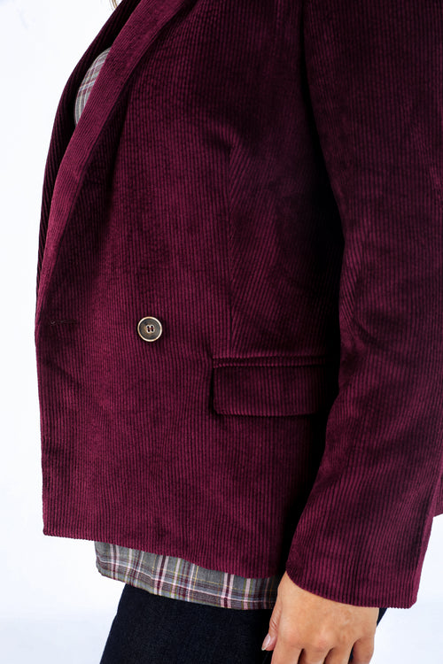 Blazer en velours côtelé uni-Paprika-5