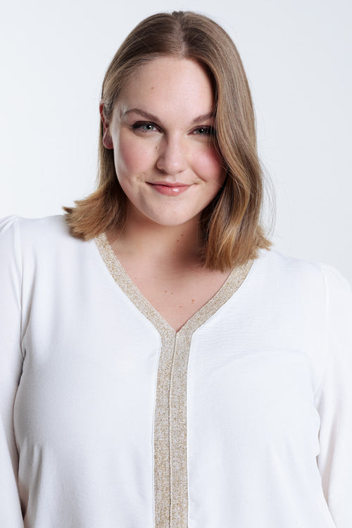 Blouse unie avec bande dorée-Paprika-3