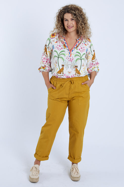 Pantalon boyfit en coton uni avec poches-Paprika-7