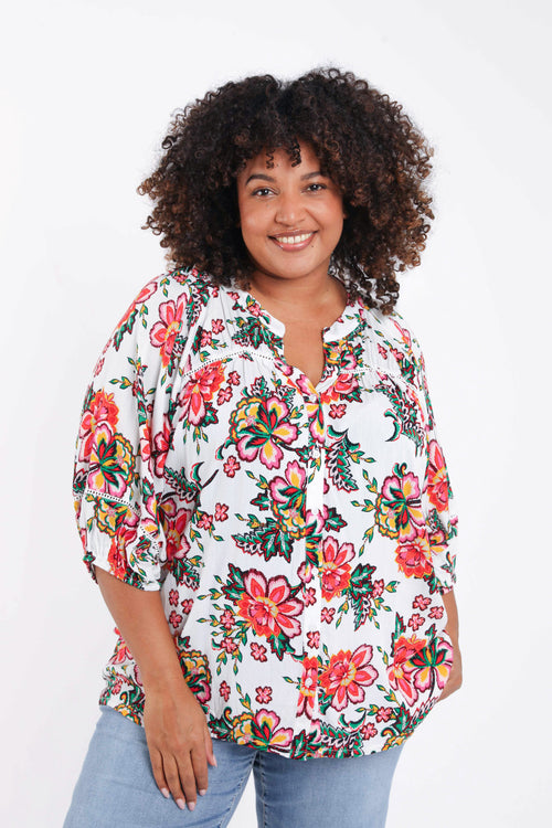 Blouse en viscose imprimé fleuri-Paprika-1