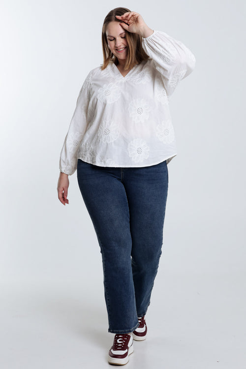 Blouse en coton unie avec fleurs brodées-Paprika-9